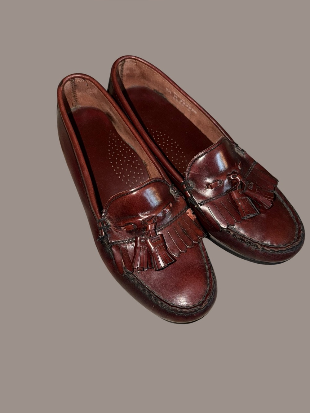 Vtg 90s DEXTER Kiltie Tassel Loafers Burgundy Leather Made in USA PreppyAcademia